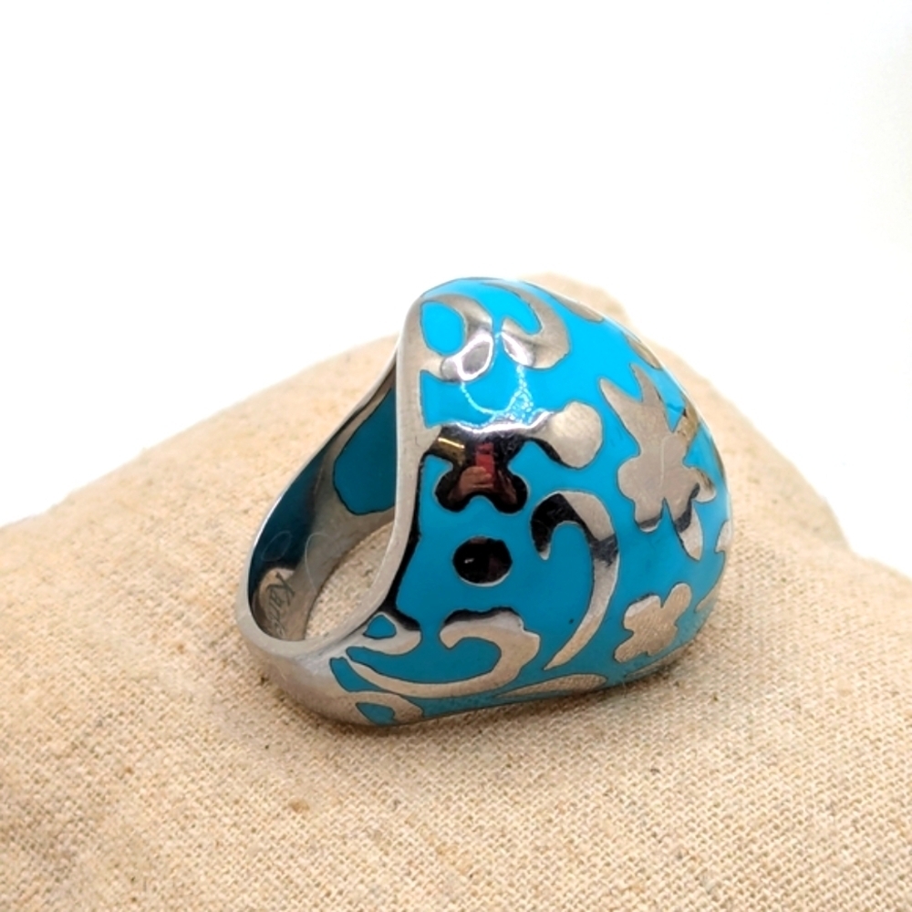 Karis Turquoise Stainless Steel Ring With Designs On The Surface